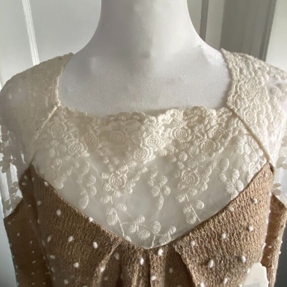 Altar'd State Light Brown and Ivory Lace Tunic sz S Cottagecore Peasant Granola - Picture 11 of 11